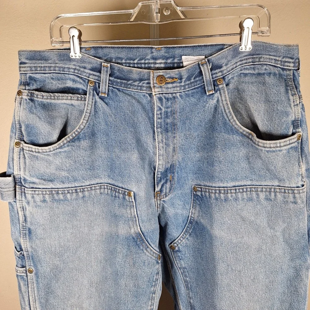 Key Y2K Double Knee Blue Jeans Bleach Thrashed Carpenter Workwear 38x32